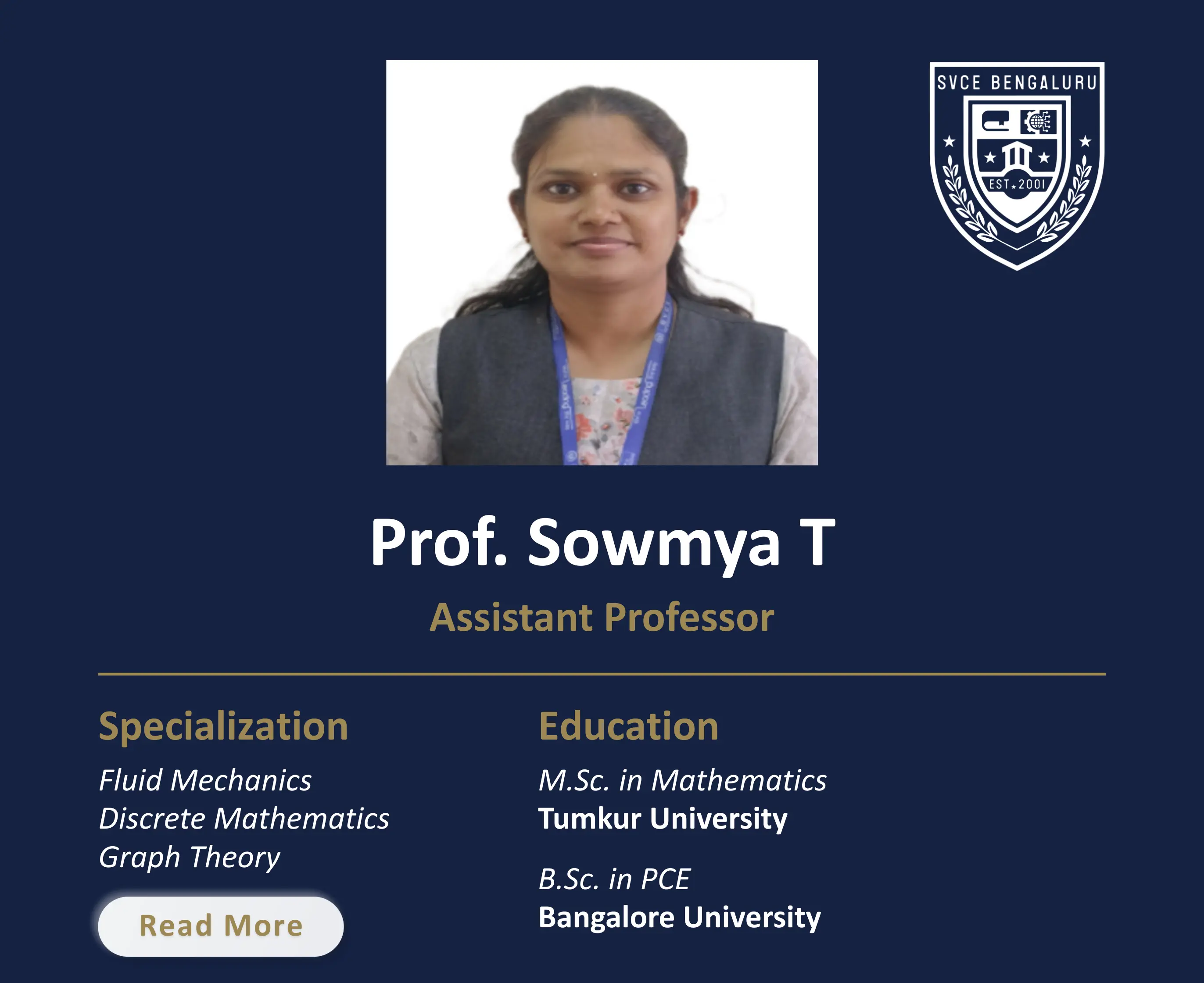 Mrs. Sowmya T - Assistant Professor