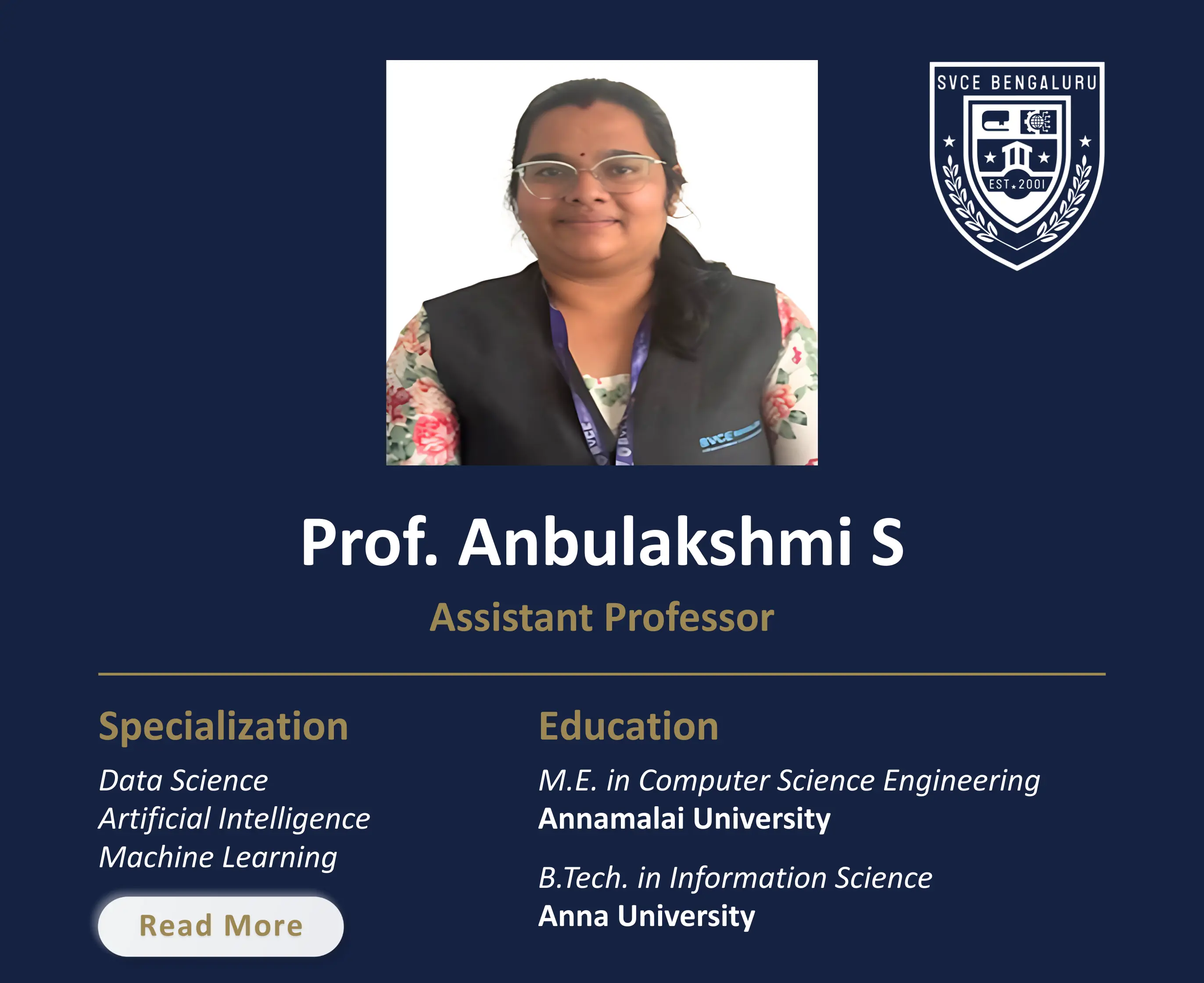 Mrs. ANBULAKSHMI S - Assistant Professor