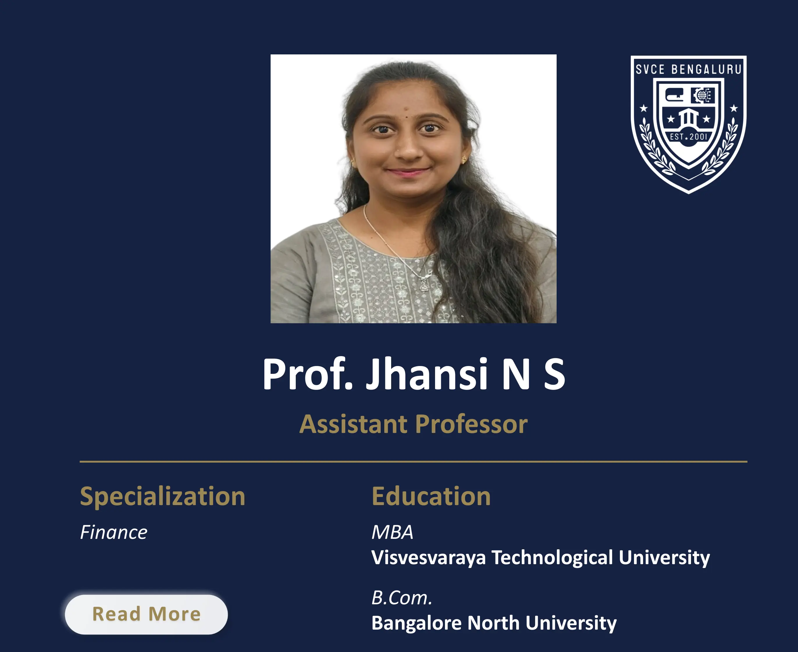 Ms. Jhansi N S - Assistant Professor