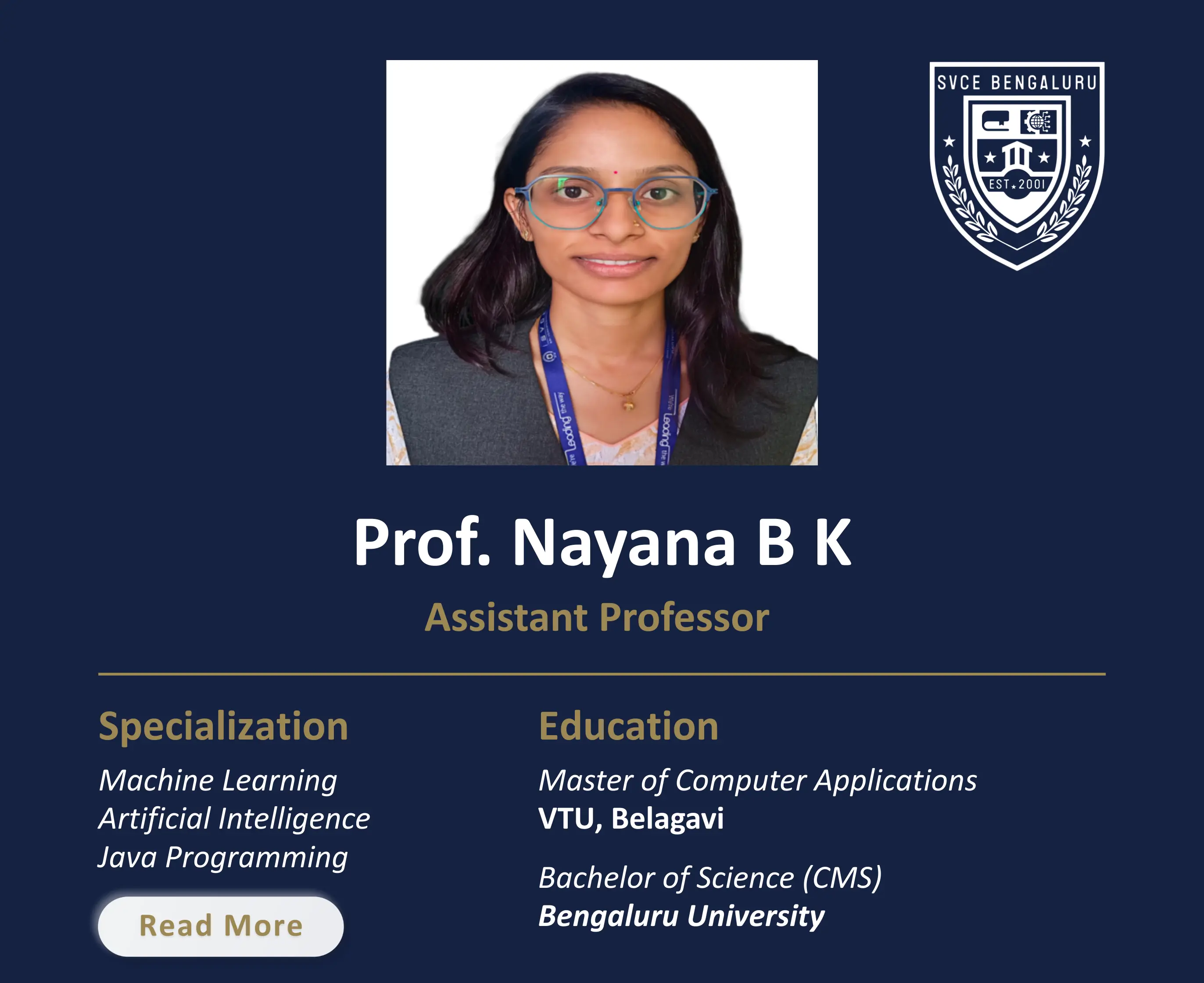 Ms. Nayana B K - Assistant Professor